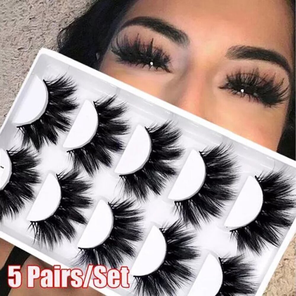 5Pairs/Set Faux Mink Hair False Eyelashes Wispy Criss-cross Fluffy Thick Natural